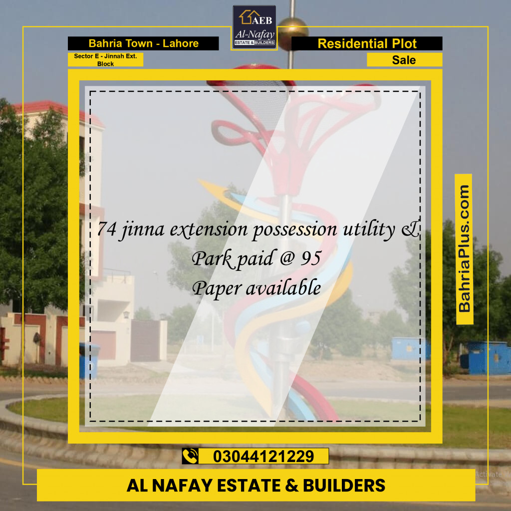 5 Marla Residential Plot for Sale in Sector E - Jinnah Ext. Block -  Bahria Town, Lahore - (BP-241731)