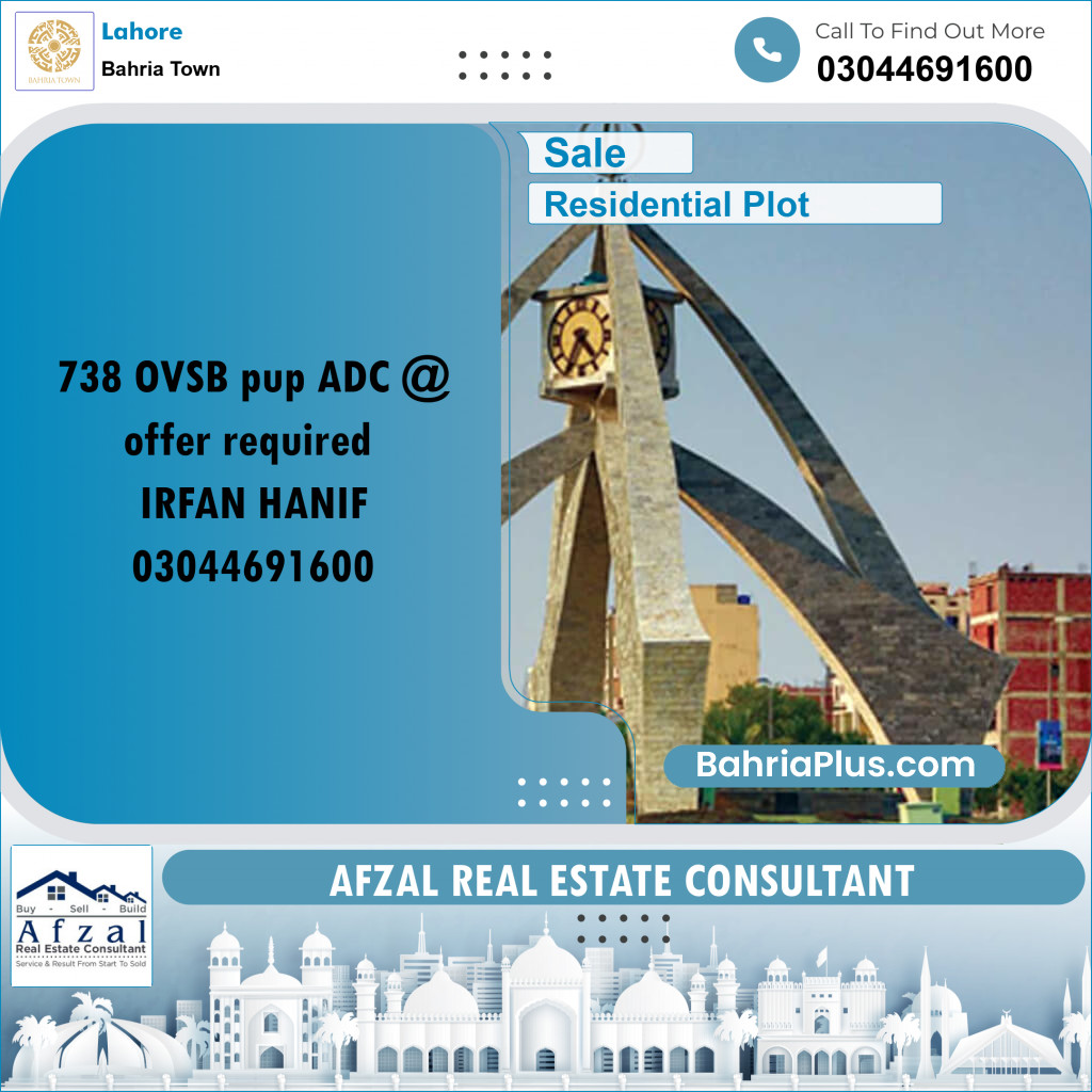 Residential Plot for Sale in Bahria Town, Lahore - (BP-241732)