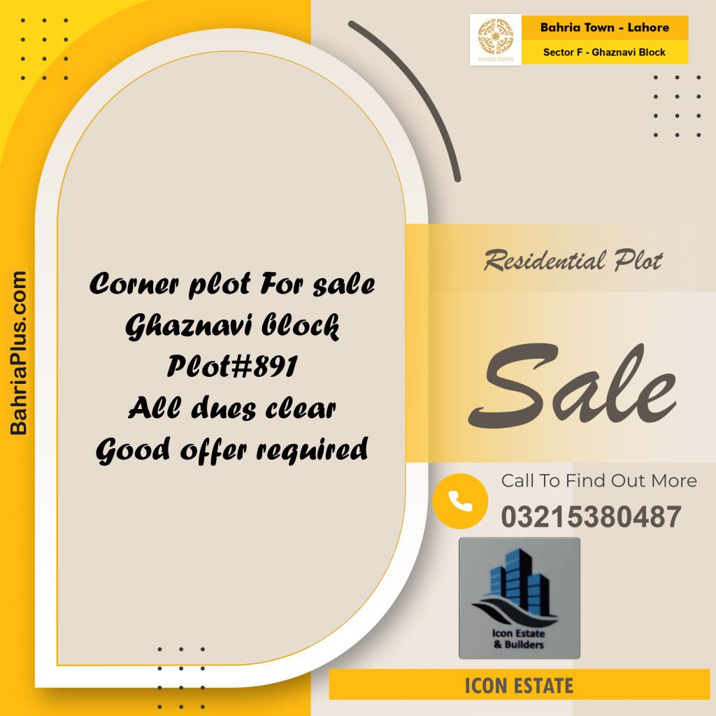 10 Marla Residential Plot for Sale in Sector F - Ghaznavi Block -  Bahria Town, Lahore - (BP-241733)