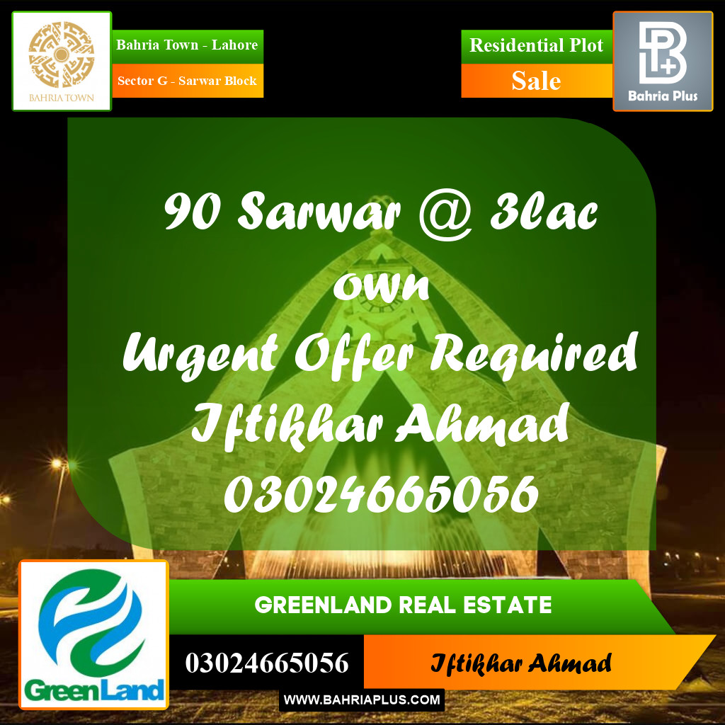 5 Marla Residential Plot for Sale in Sector G - Sarwar Block -  Bahria Town, Lahore - (BP-241735)