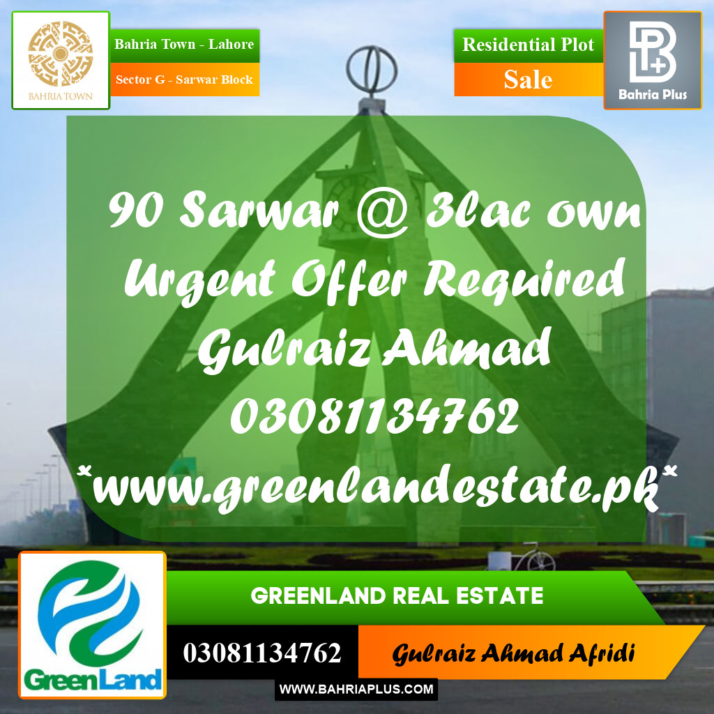 5 Marla Residential Plot for Sale in Sector G - Sarwar Block -  Bahria Town, Lahore - (BP-241737)