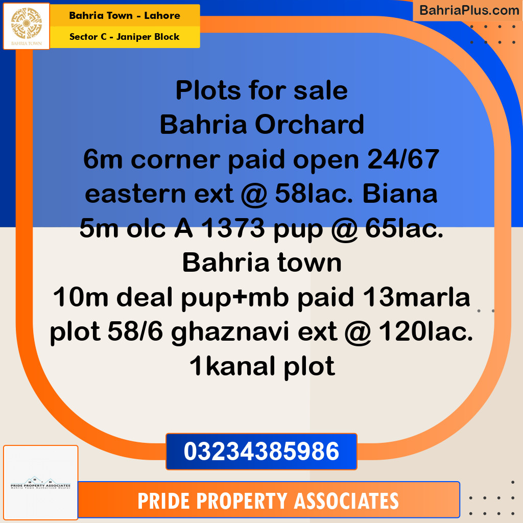 10 Marla Residential Plot for Sale in Sector C - Janiper Block -  Bahria Town, Lahore - (BP-241790)