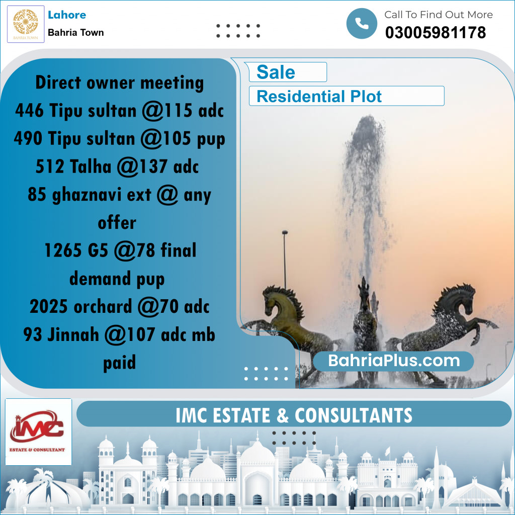 Residential Plot for Sale in Bahria Town, Lahore - (BP-241826)