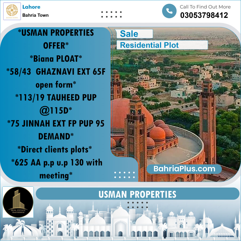 Residential Plot for Sale in Bahria Town, Lahore - (BP-241846)