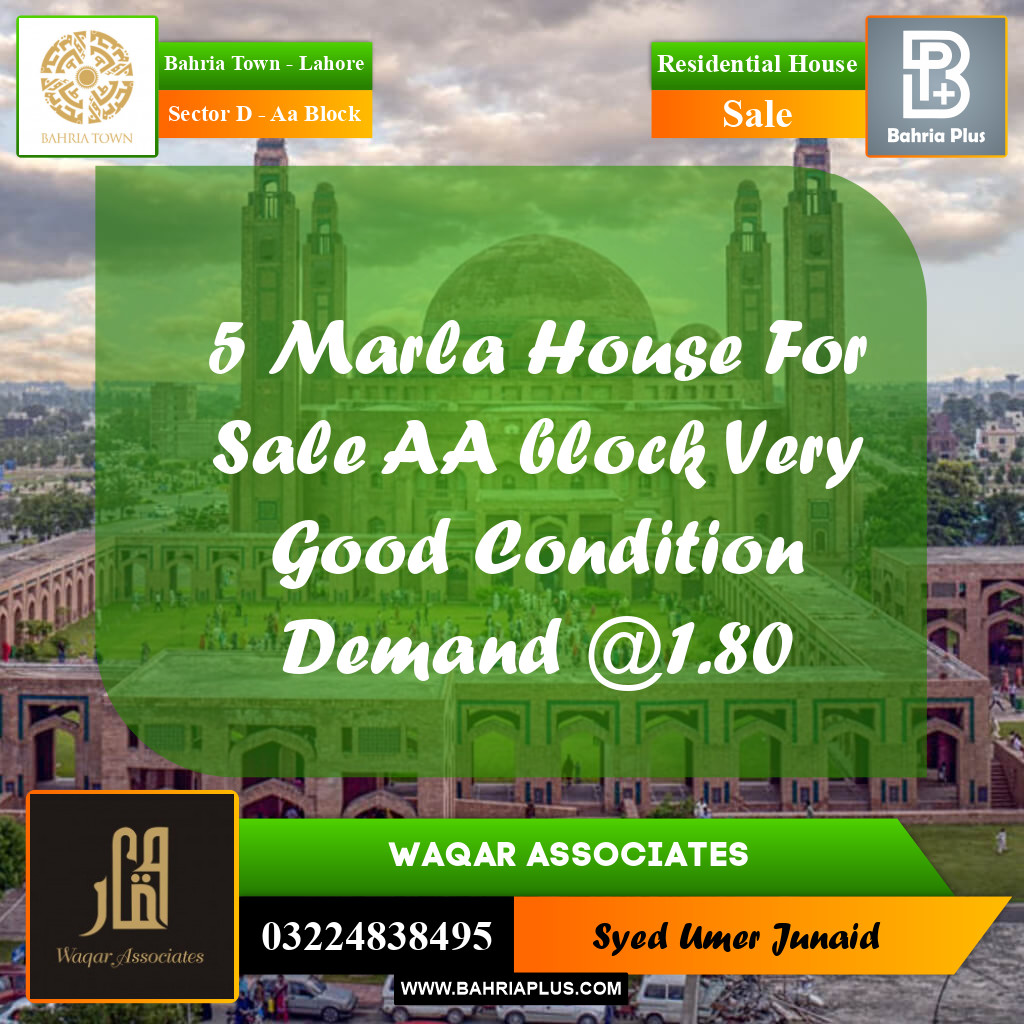 Residential House for Sale in Sector D - AA Block -  Bahria Town, Lahore - (BP-241878)