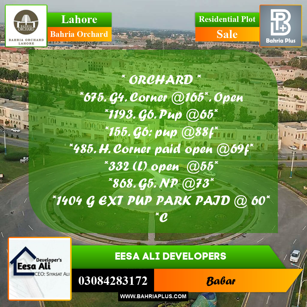Residential Plot for Sale in Bahria Orchard, Lahore - (BP-241900)
