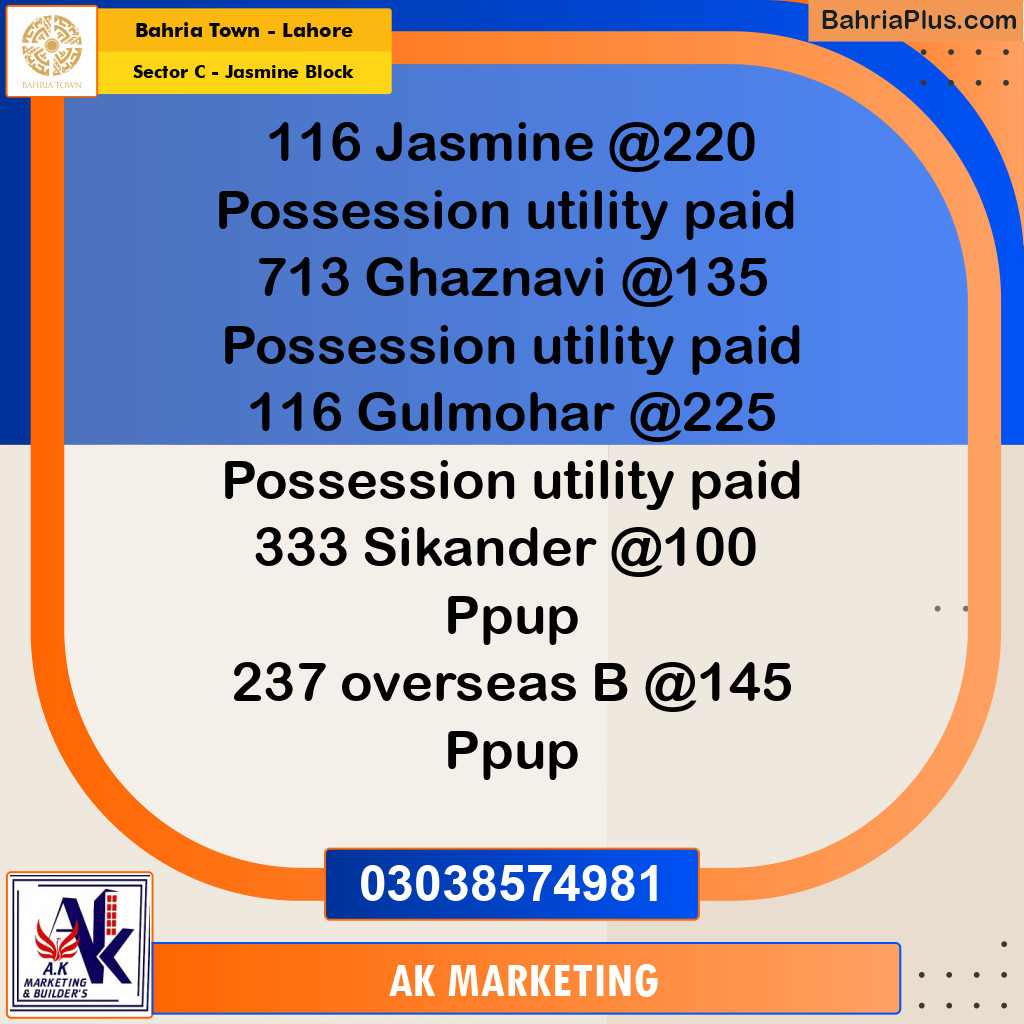 10 Marla Residential Plot for Sale in Sector C - Jasmine Block -  Bahria Town, Lahore - (BP-241912)