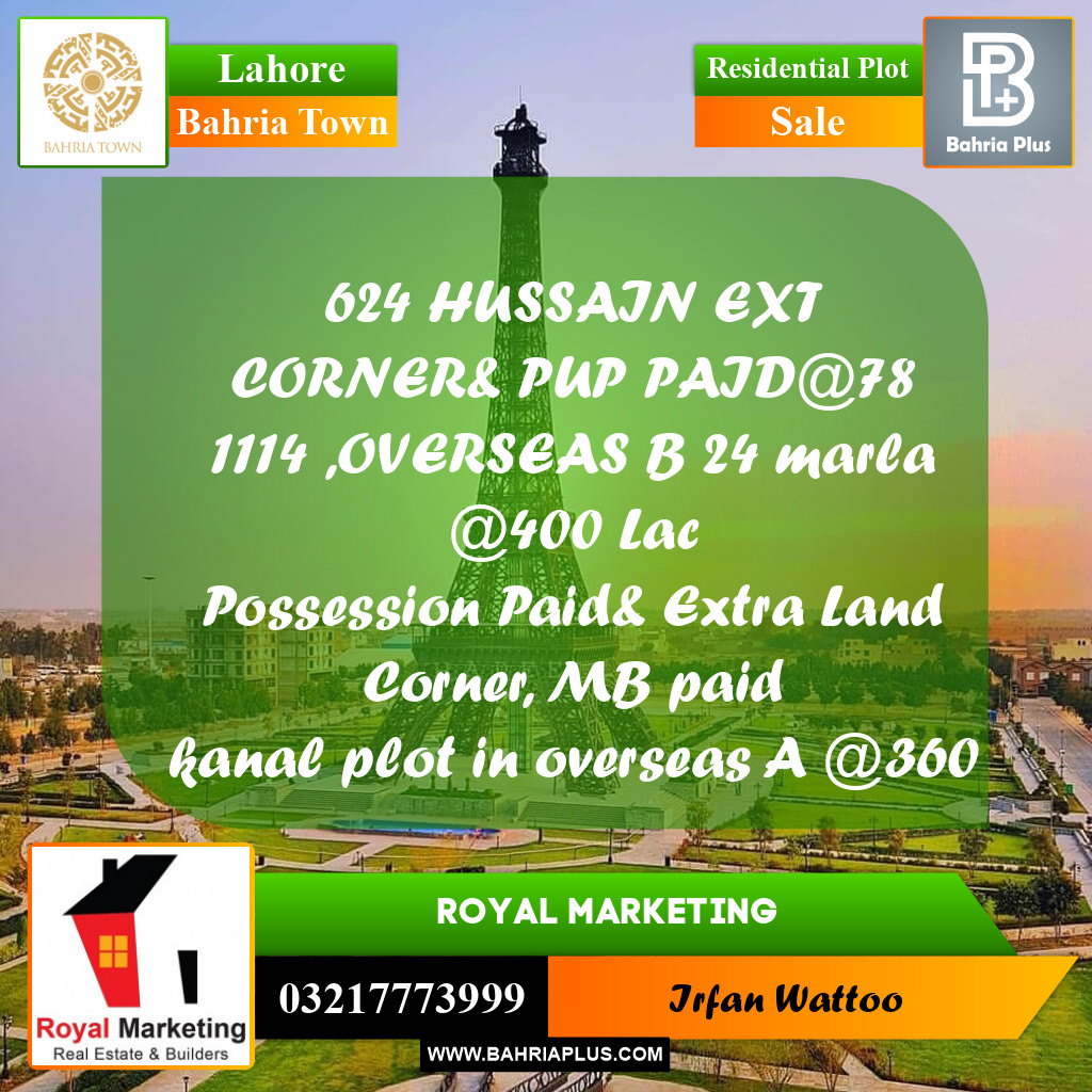 Residential Plot for Sale in Bahria Town, Lahore - (BP-241933)