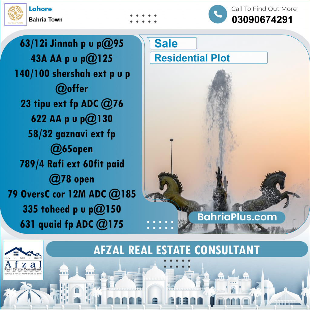 Residential Plot for Sale in Bahria Town, Lahore - (BP-241945)