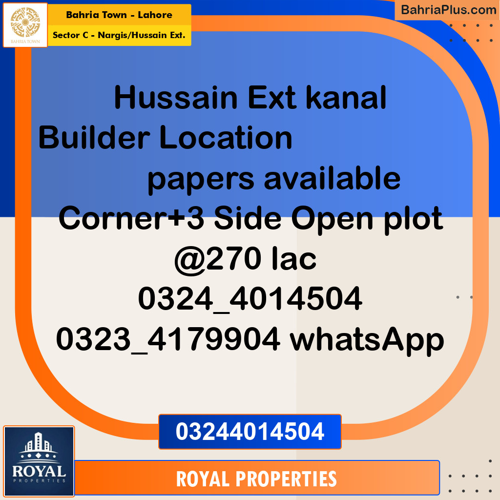 Residential Plot for Sale in Sector C - Nargis/Hussain Ext. -  Bahria Town, Lahore - (BP-241973)