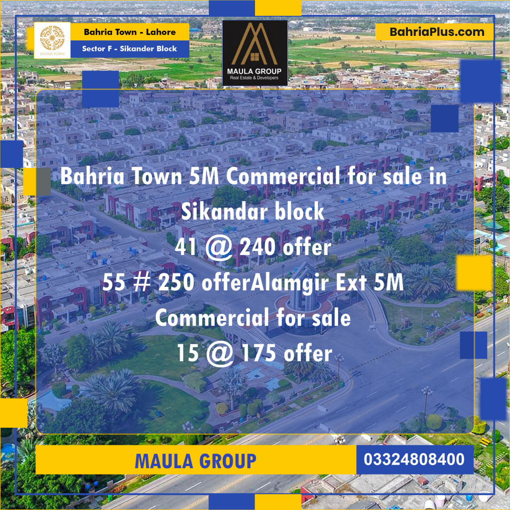 5 Marla Residential Plot for Sale in Sector F - Sikander Block -  Bahria Town, Lahore - (BP-242000)