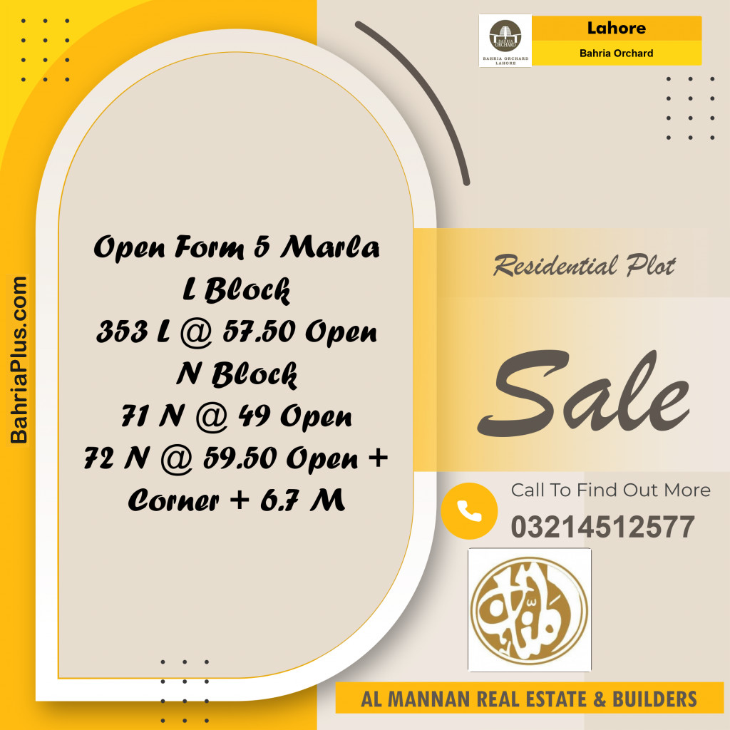 Residential Plot for Sale in Bahria Orchard, Lahore - (BP-242014)
