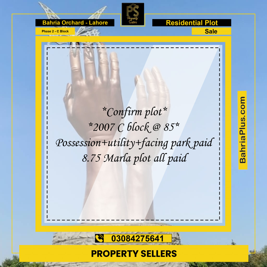 8 Marla Residential Plot for Sale in Phase 2 - C Block -  Bahria Orchard, Lahore - (BP-242061)