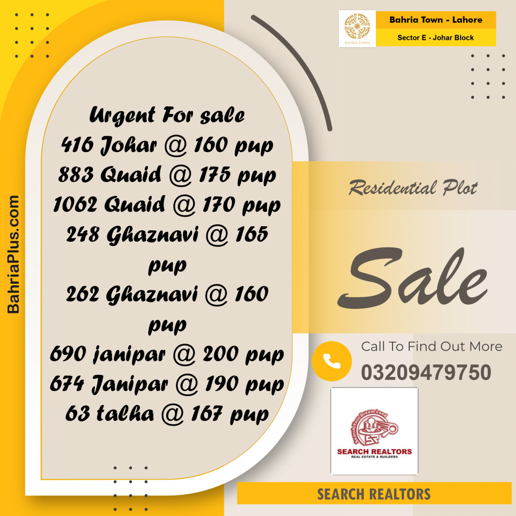 10 Marla Residential Plot for Sale in Sector E - Johar Block -  Bahria Town, Lahore - (BP-242086)