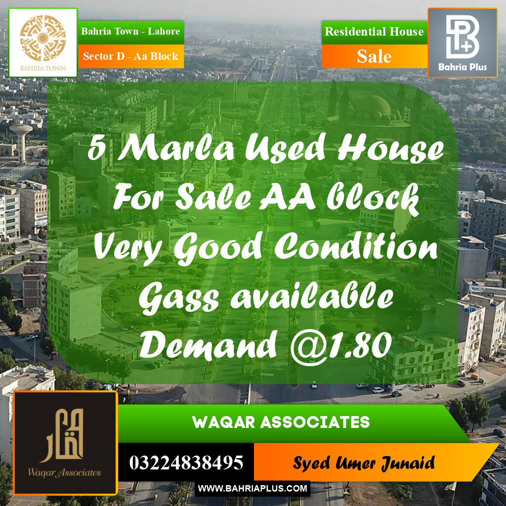 Residential House for Sale in Sector D - AA Block -  Bahria Town, Lahore - (BP-242117)