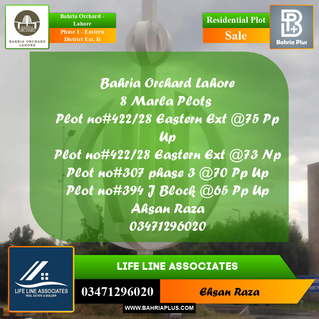 8 Marla Residential Plot for Sale in Phase 1 - Eastern District Ext. II -  Bahria Orchard, Lahore - (BP-242167)