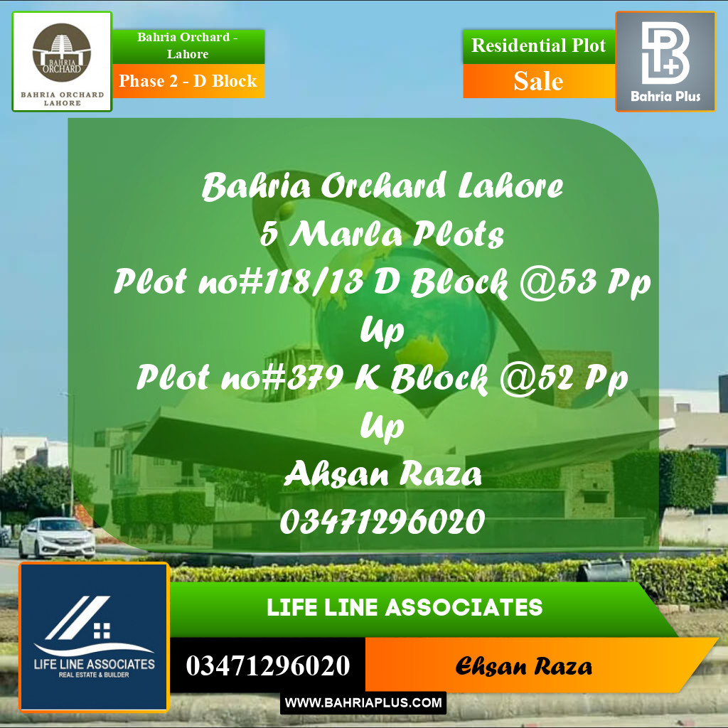 5 Marla Residential Plot for Sale in Phase 2 - D Block -  Bahria Orchard, Lahore - (BP-242169)