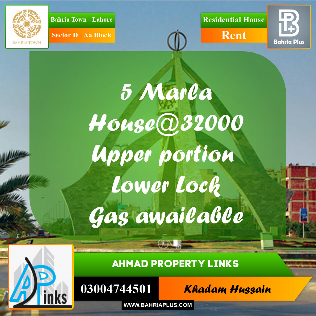 5 Marla Residential House for Rent in Sector D - AA Block -  Bahria Town, Lahore - (BP-242201)