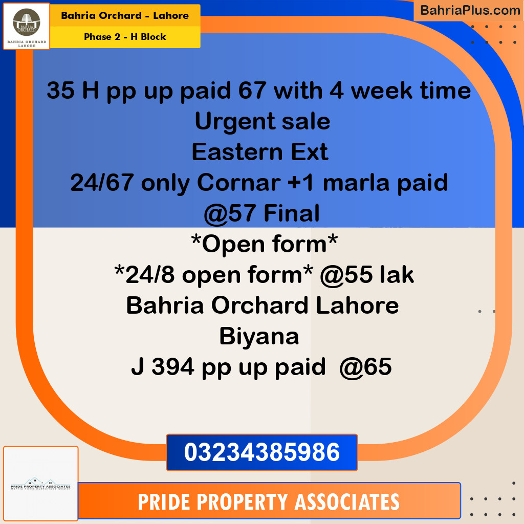 8 Marla Residential Plot for Sale in Phase 2 - H Block -  Bahria Orchard, Lahore - (BP-242203)