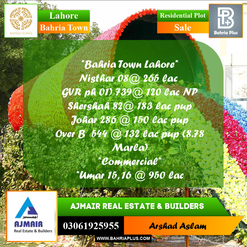 Residential Plot for Sale in Bahria Town, Lahore - (BP-242204)