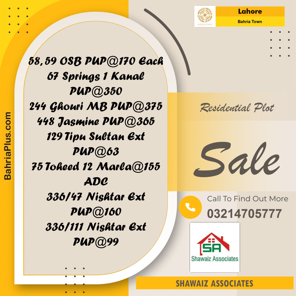 Residential Plot for Sale in Bahria Town, Lahore - (BP-242217)