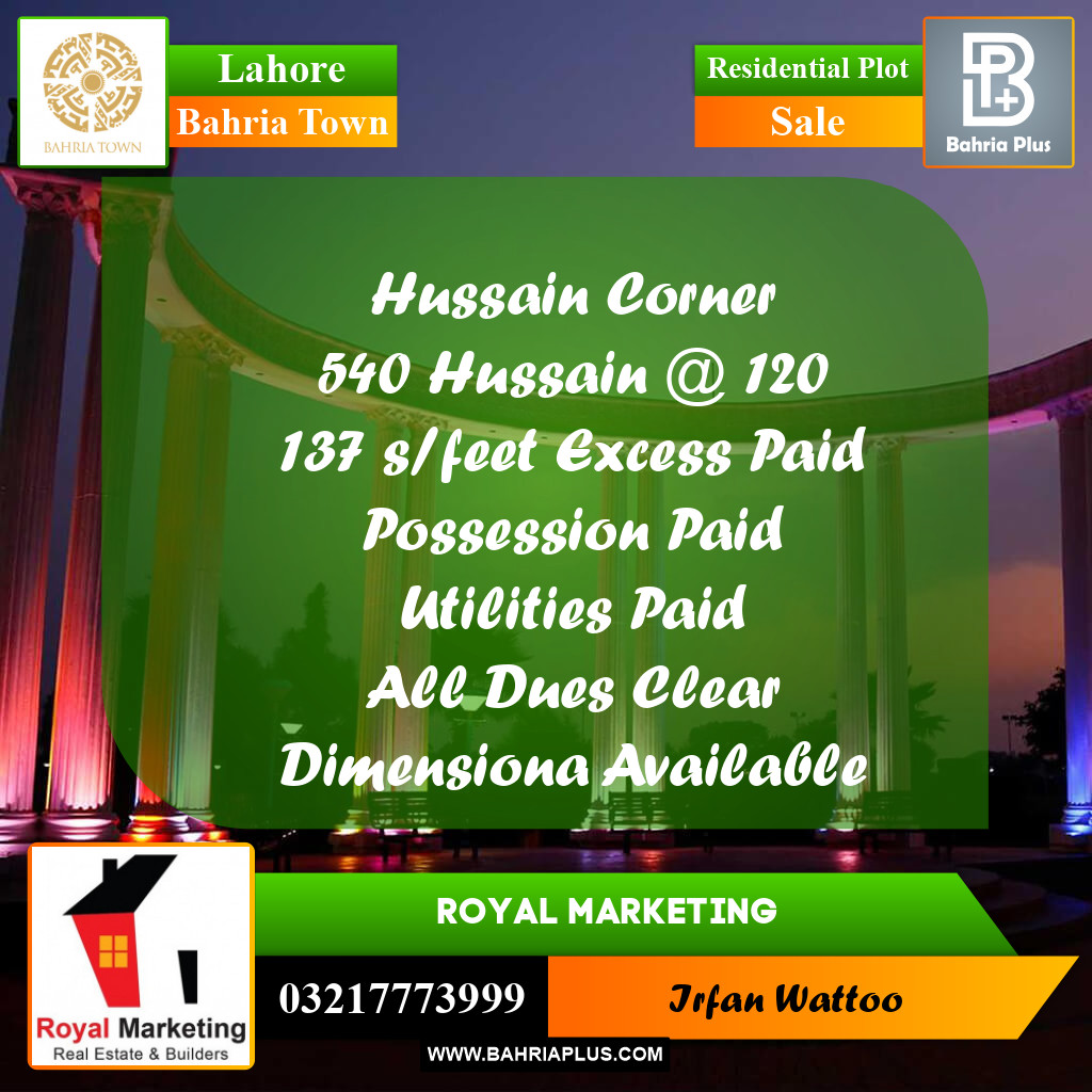 Residential Plot for Sale in Bahria Town, Lahore - (BP-242232)