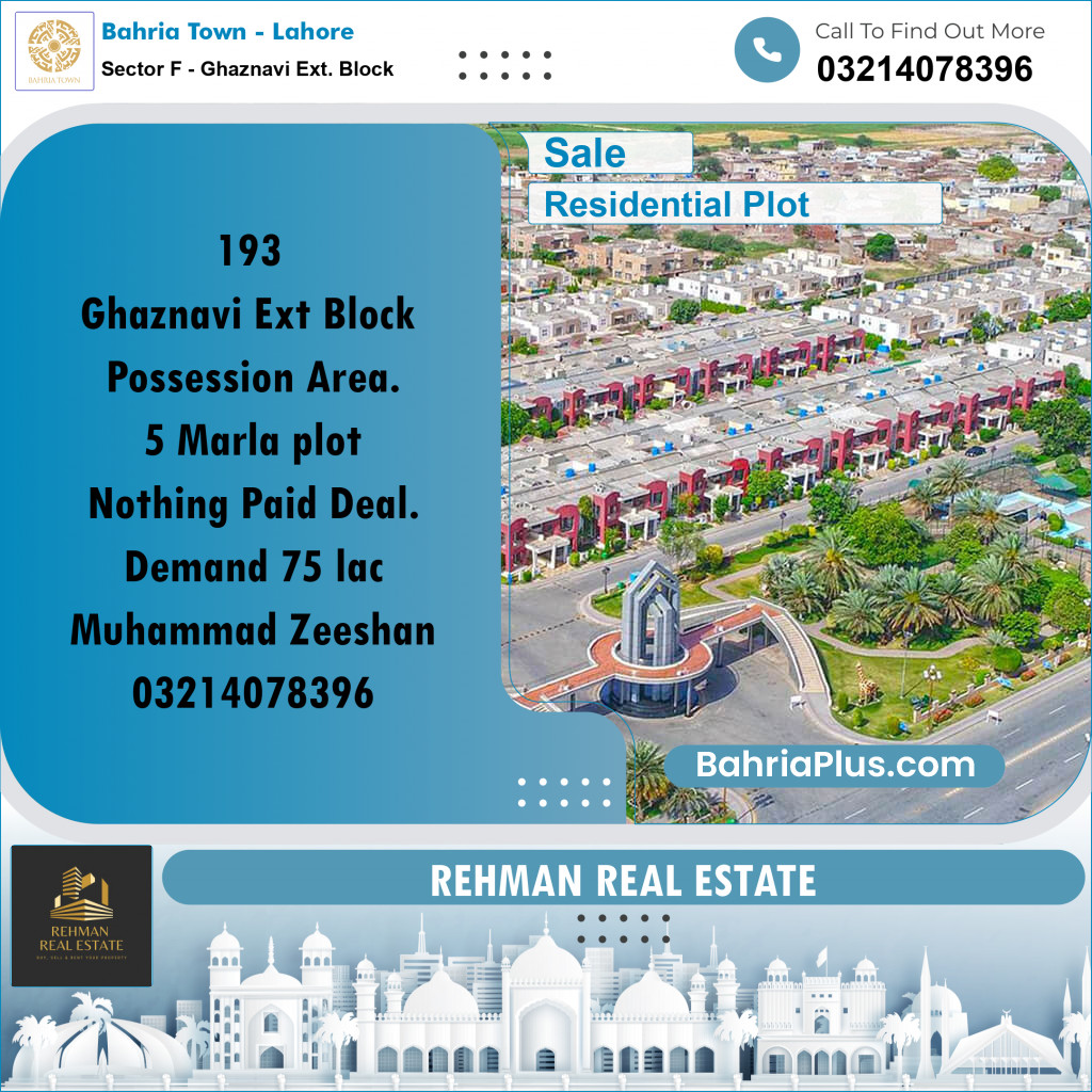 5 Marla Residential Plot for Sale in Sector F - Ghaznavi Ext. Block -  Bahria Town, Lahore - (BP-242307)