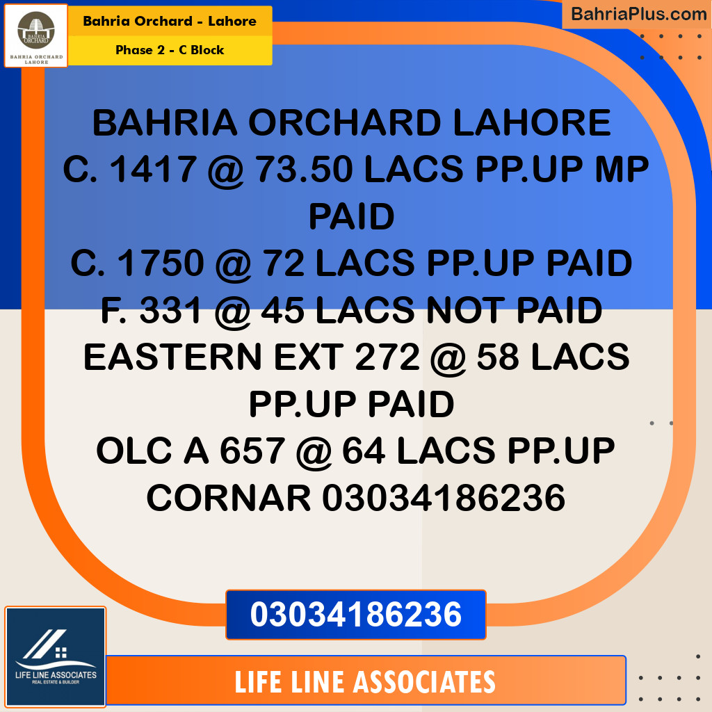5 Marla Residential Plot for Sale in Phase 2 - C Block -  Bahria Orchard, Lahore - (BP-242343)