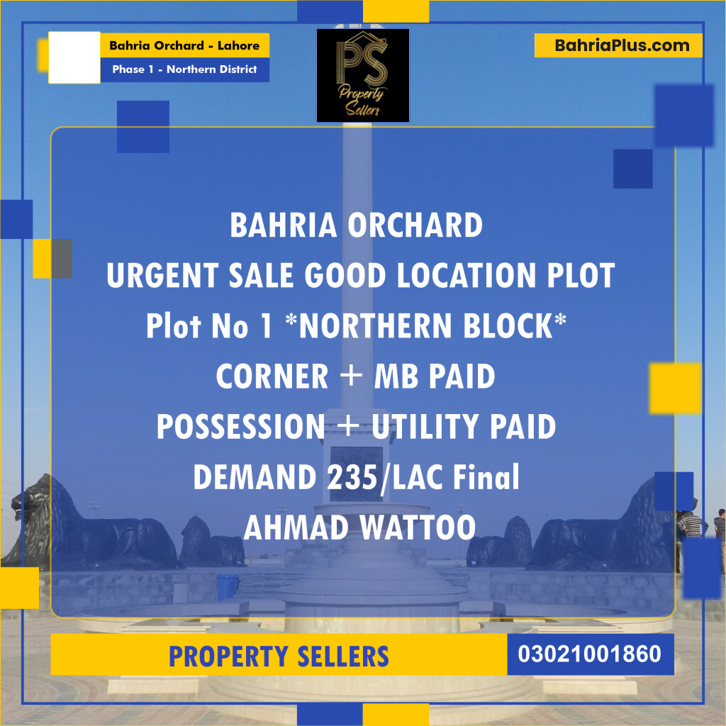 1 Kanal Residential Plot for Sale in Phase 1 - Northern District -  Bahria Orchard, Lahore - (BP-242379)