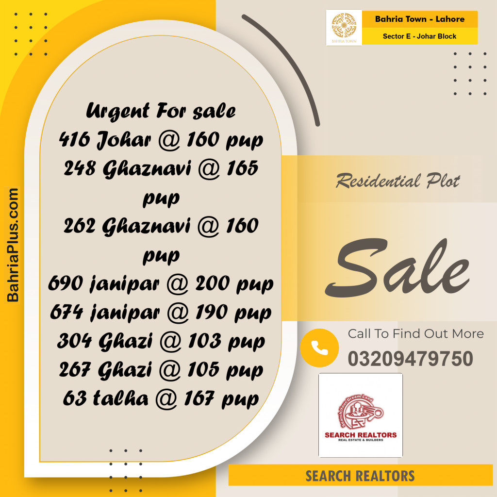 10 Marla Residential Plot for Sale in Sector E - Johar Block -  Bahria Town, Lahore - (BP-242387)