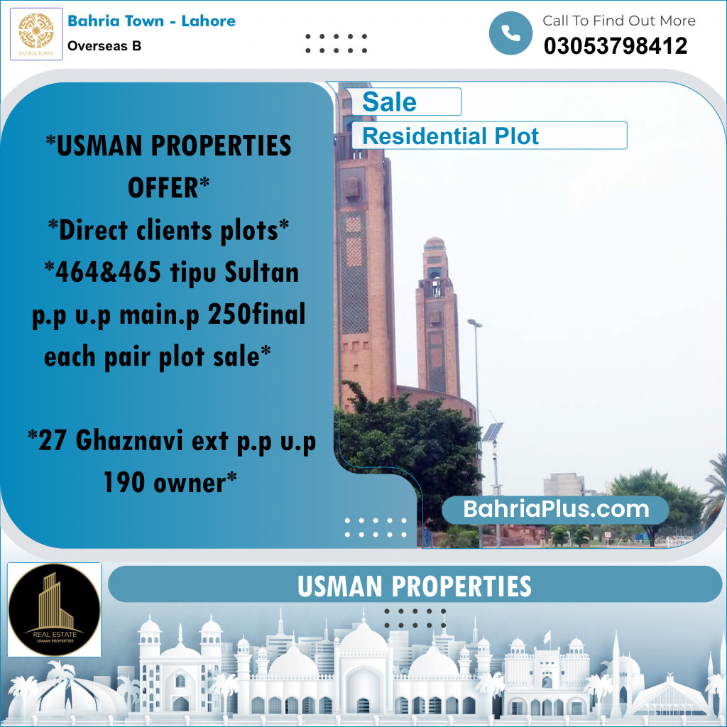 Residential Plot for Sale in Overseas B -  Bahria Town, Lahore - (BP-242411)