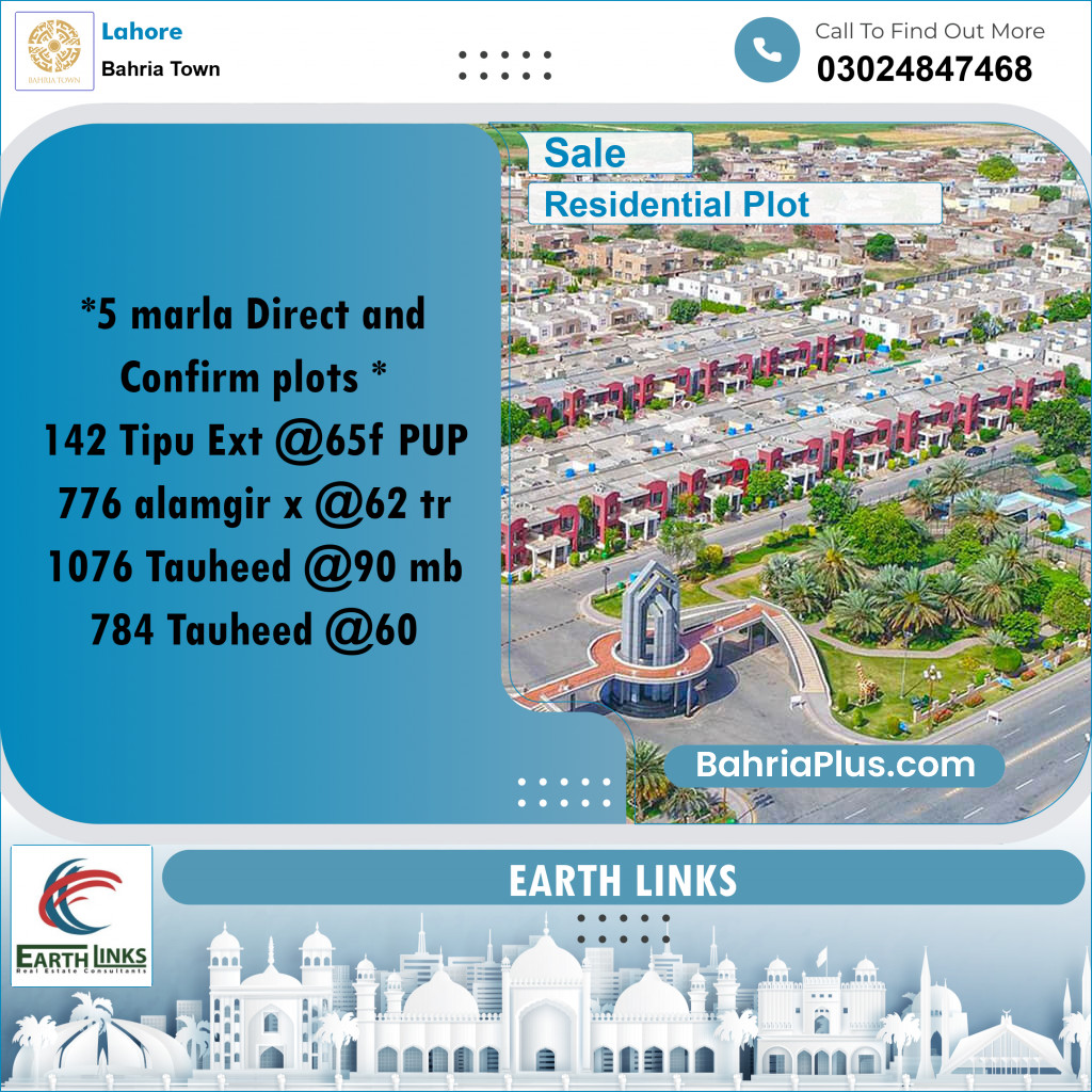 5 Marla Residential Plot for Sale in Bahria Town, Lahore - (BP-242415)