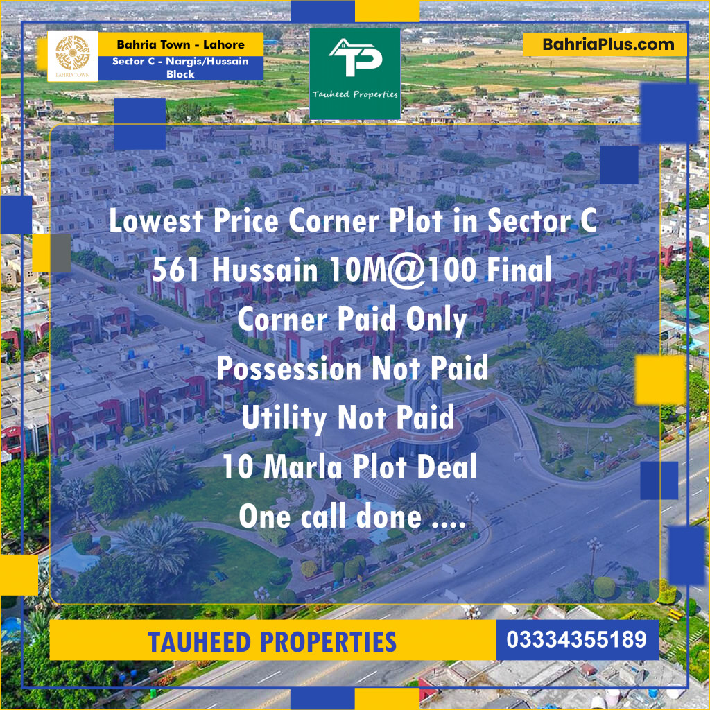 10 Marla Residential Plot for Sale in Sector C - Nargis/Hussain Block -  Bahria Town, Lahore - (BP-242419)