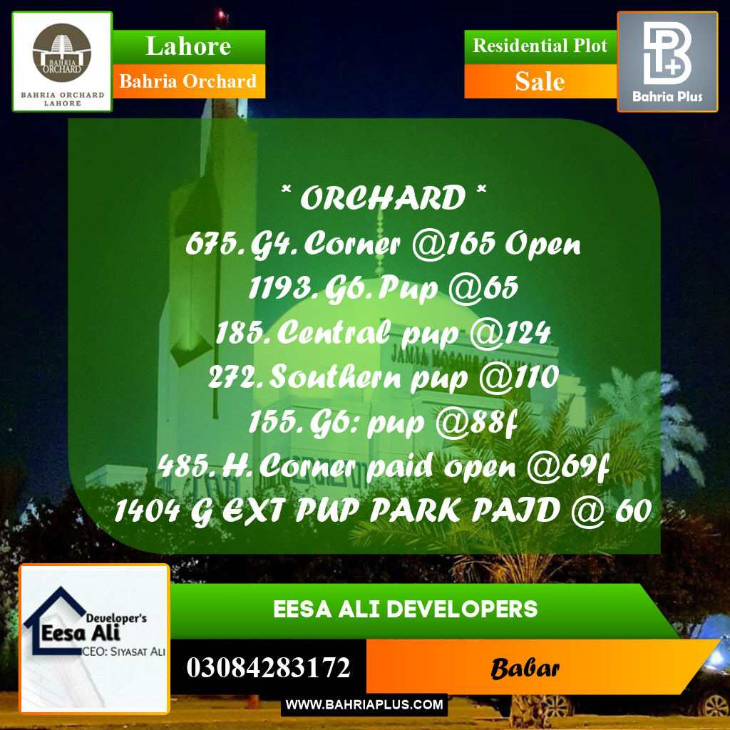 Residential Plot for Sale in Bahria Orchard, Lahore - (BP-242432)