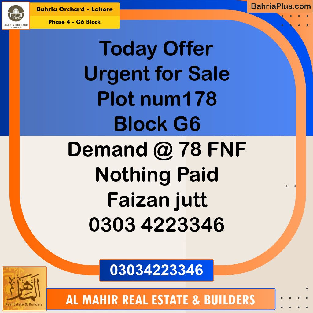 Residential Plot for Sale in Phase 4 - G6 Block -  Bahria Orchard, Lahore - (BP-242467)