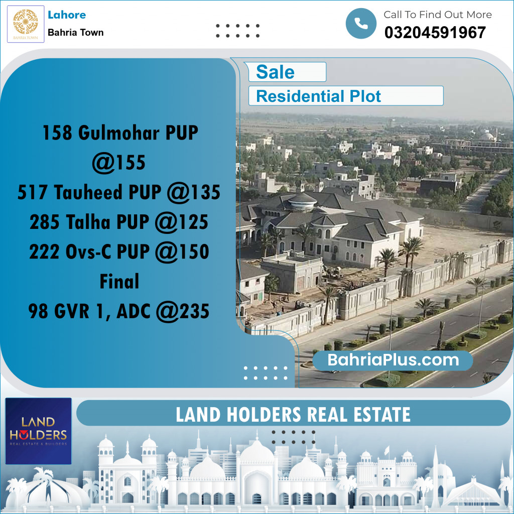 Residential Plot for Sale in Bahria Town, Lahore - (BP-242475)