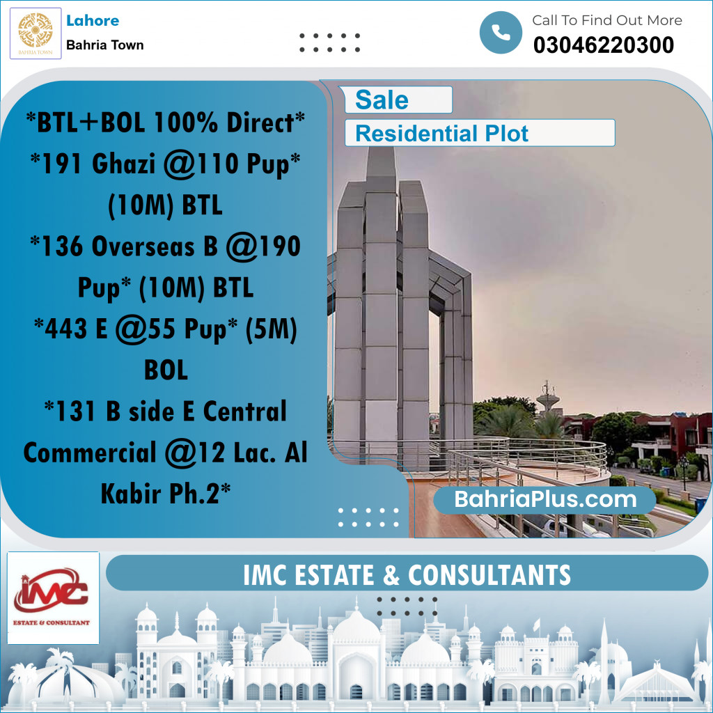 Residential Plot for Sale in Bahria Town, Lahore - (BP-242589)