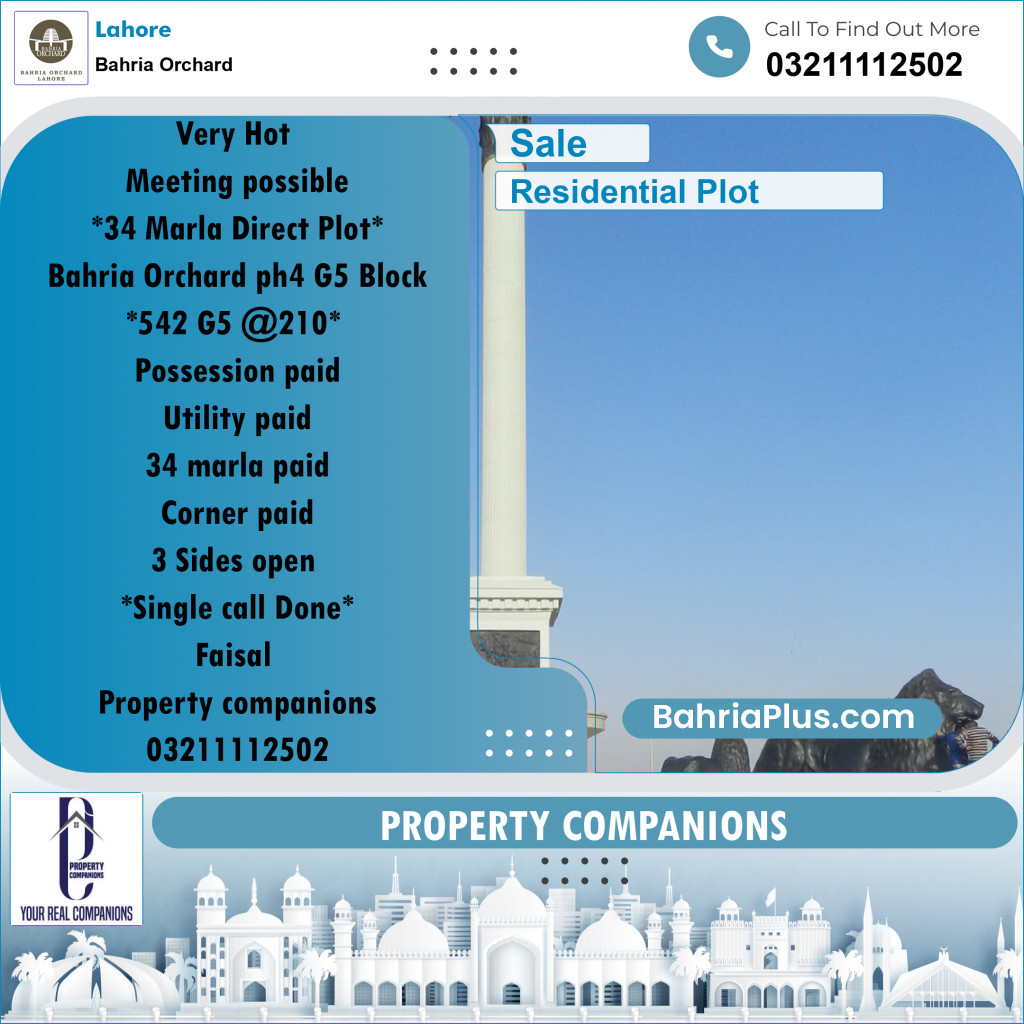 Residential Plot for Sale in Bahria Orchard, Lahore - (BP-242590)