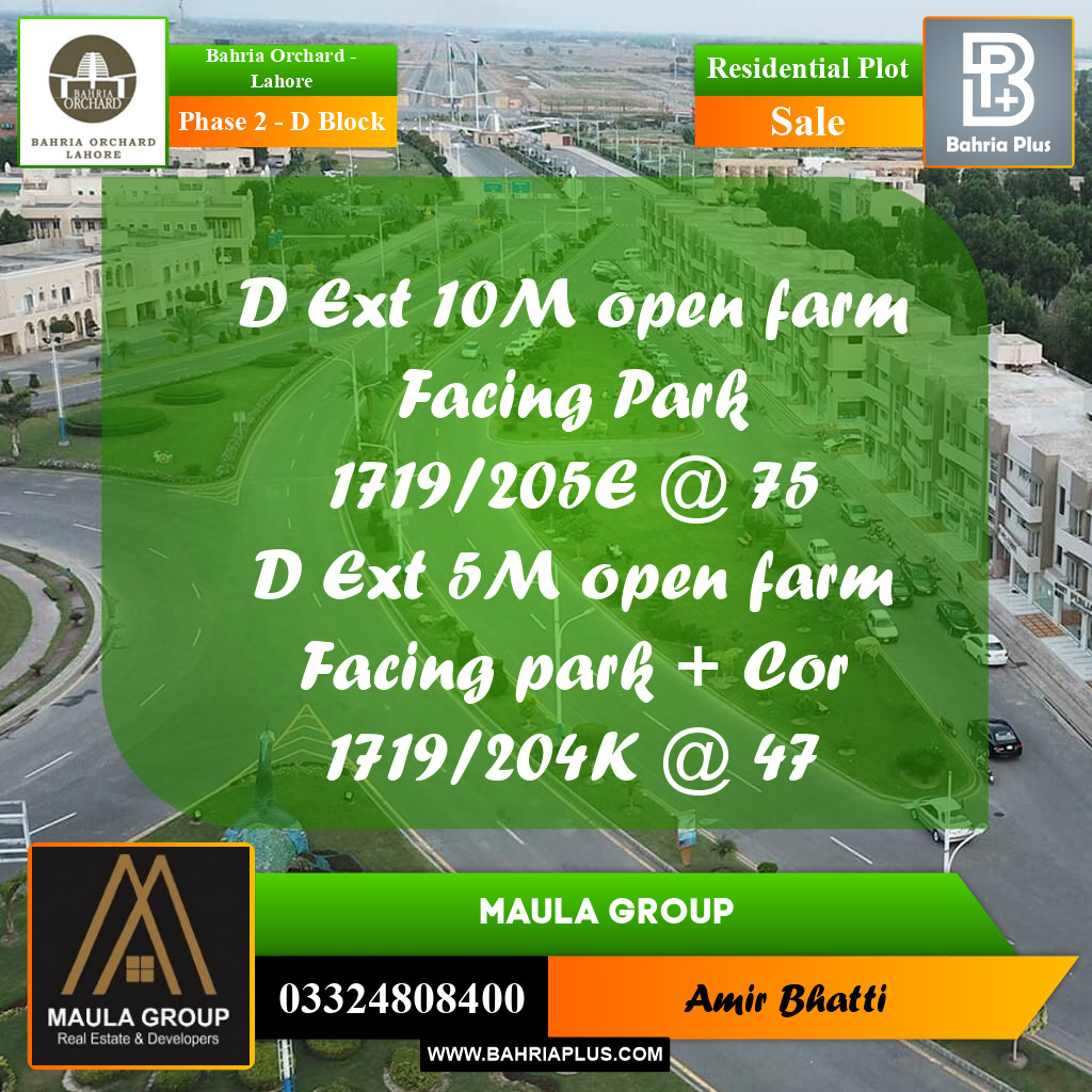 10 Marla Residential Plot for Sale in Phase 2 - D Block -  Bahria Orchard, Lahore - (BP-242684)