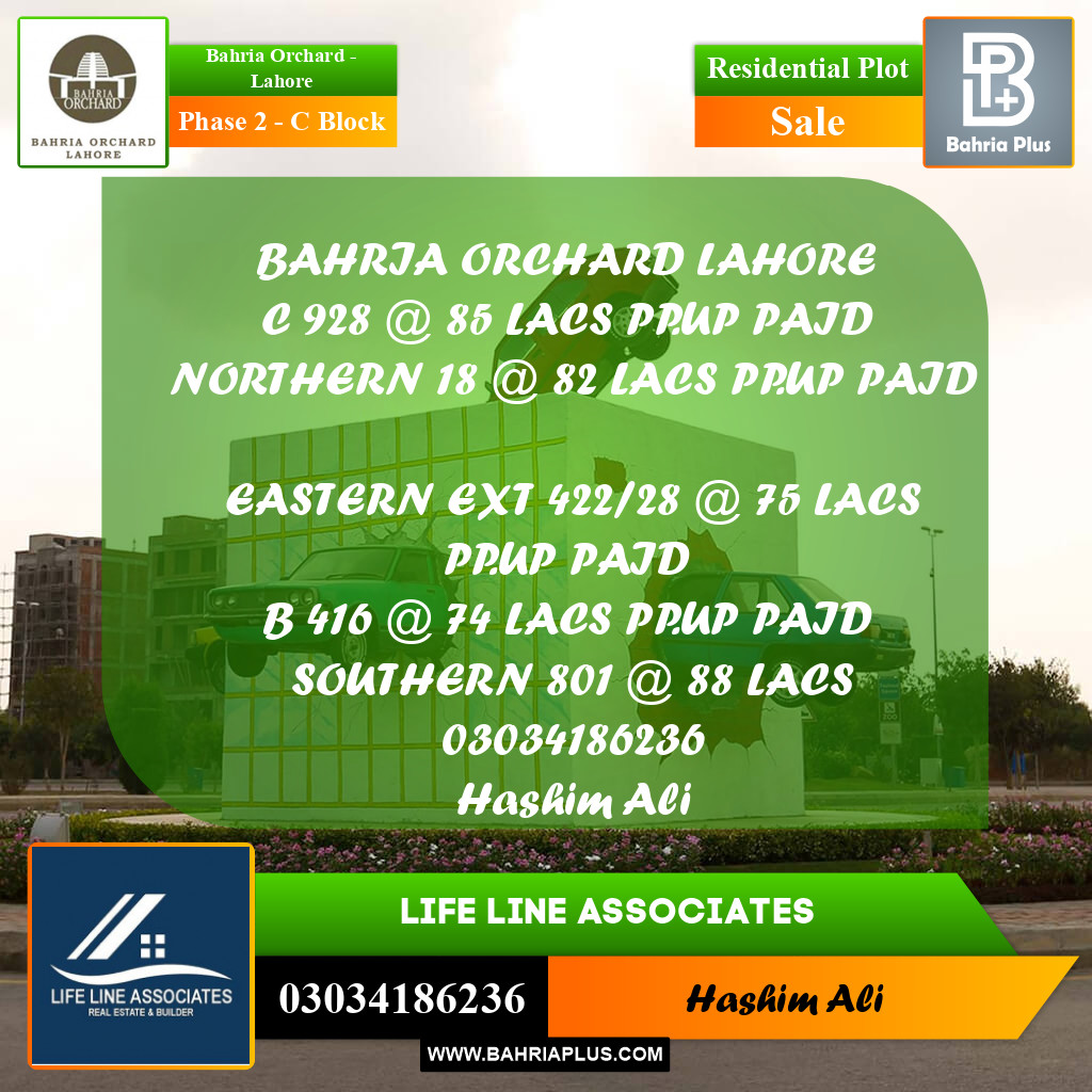 8 Marla Residential Plot for Sale in Phase 2 - C Block -  Bahria Orchard, Lahore - (BP-242723)