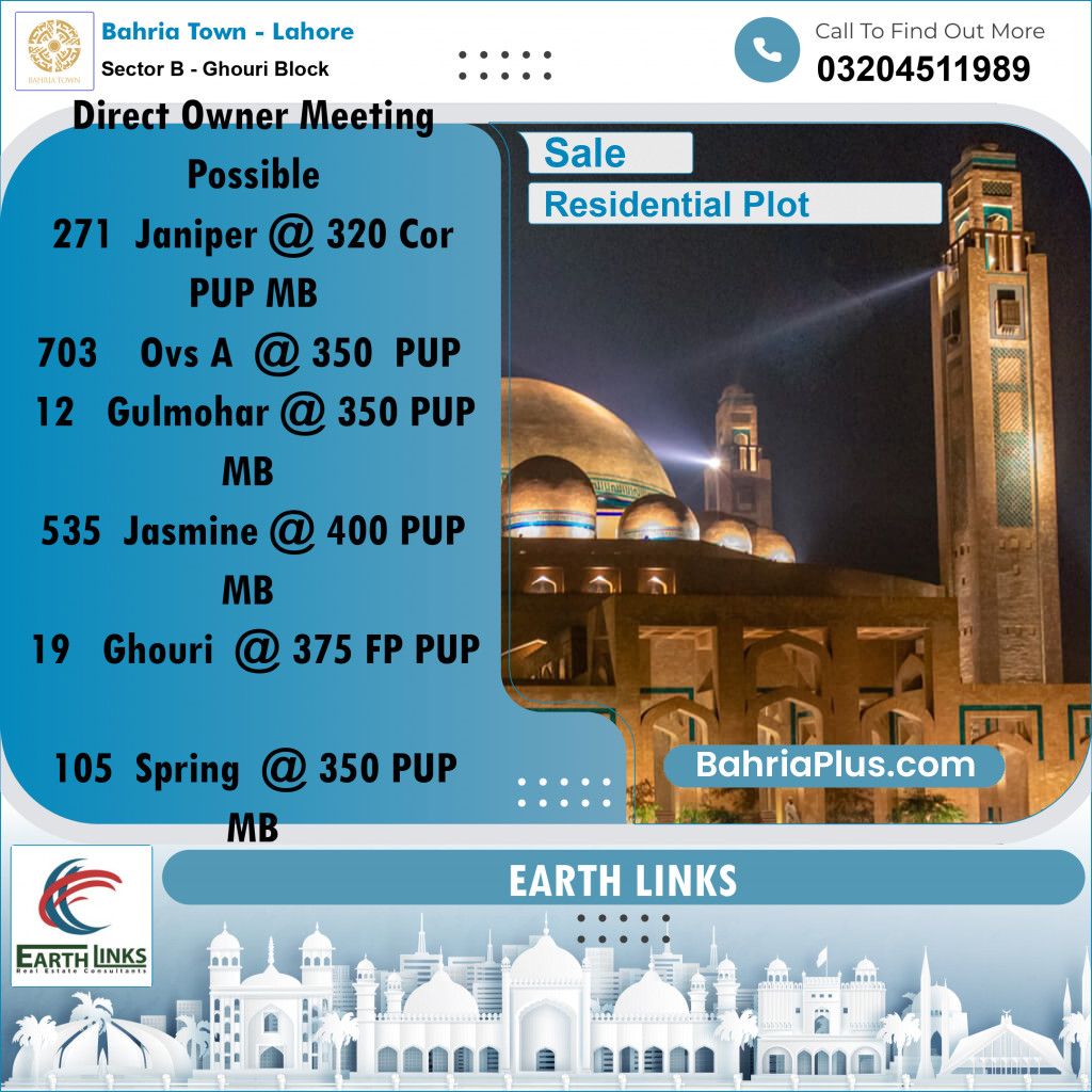 1 Kanal Residential Plot for Sale in Sector B - Ghouri Block -  Bahria Town, Lahore - (BP-242750)