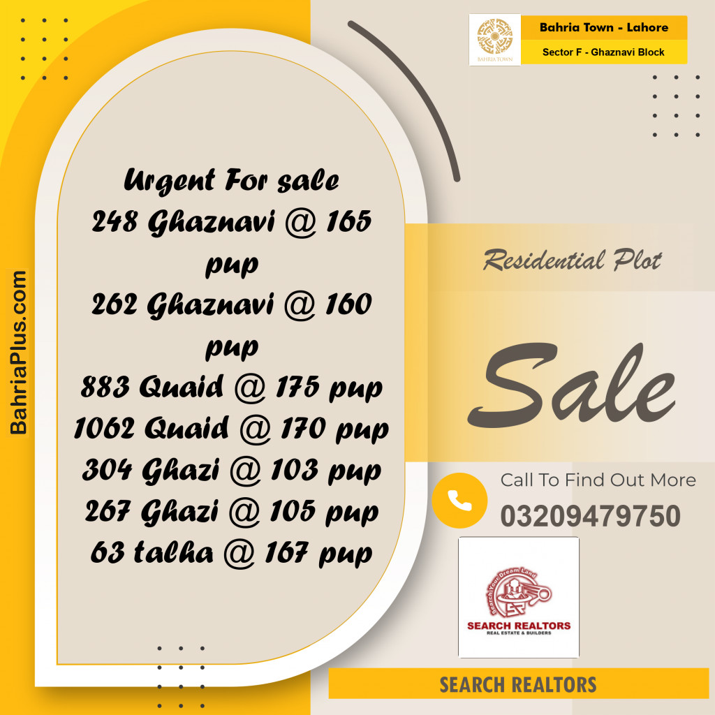 10 Marla Residential Plot for Sale in Sector F - Ghaznavi Block -  Bahria Town, Lahore - (BP-242848)