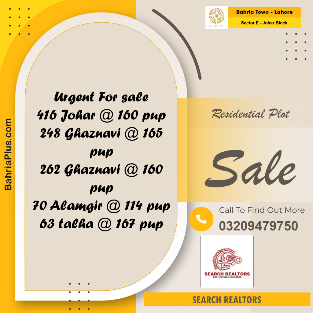 10 Marla Residential Plot for Sale in Sector E - Johar Block -  Bahria Town, Lahore - (BP-242883)