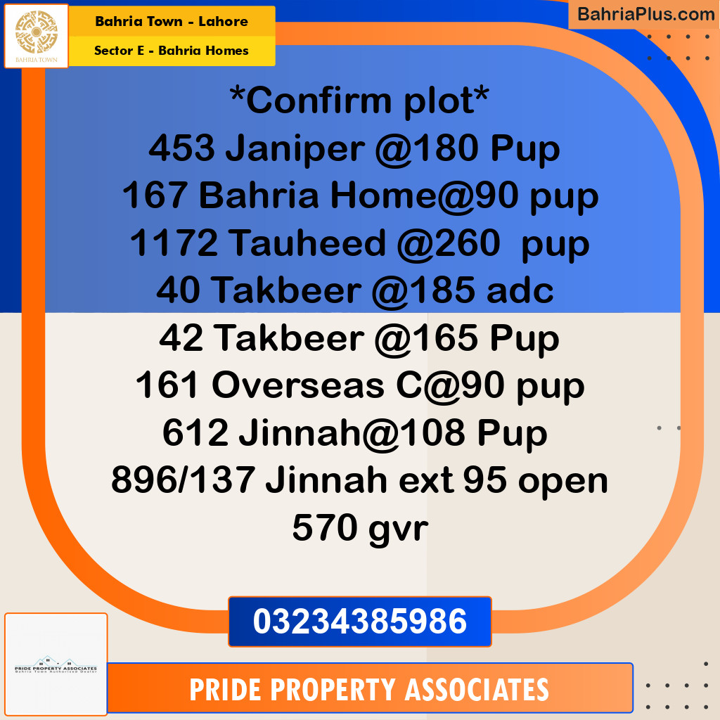 6 Marla Residential Plot for Sale in Sector E - Bahria Homes -  Bahria Town, Lahore - (BP-242979)