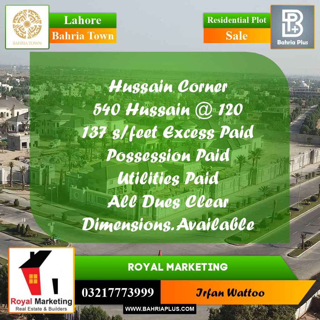 Residential Plot for Sale in Bahria Town, Lahore - (BP-243063)