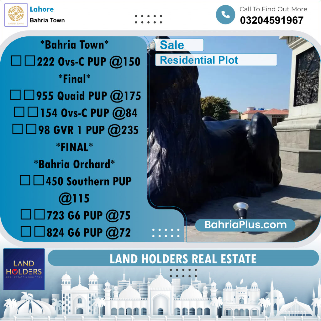 Residential Plot for Sale in Bahria Town, Lahore - (BP-243073)