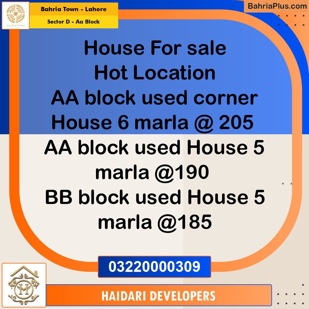 5 Marla Residential House for Sale in Sector D - AA Block -  Bahria Town, Lahore - (BP-243098)
