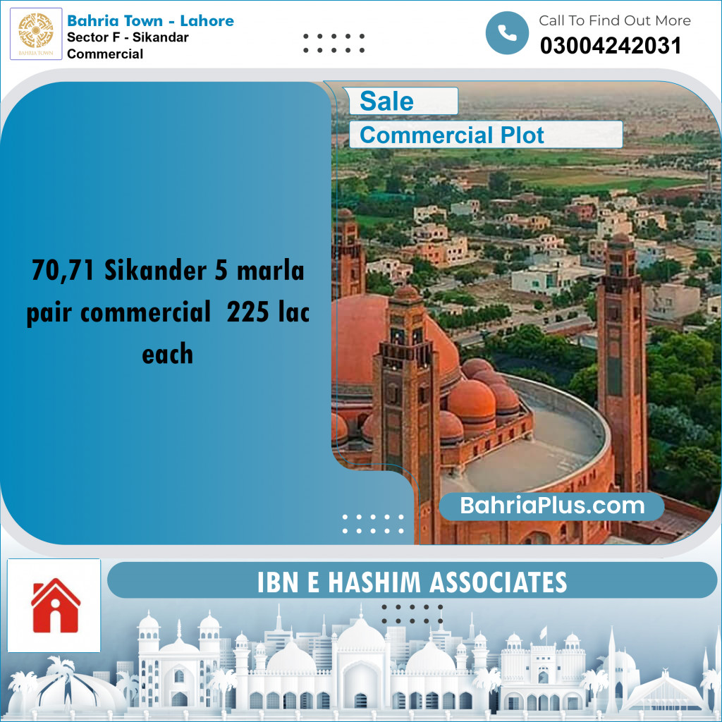5 Marla Commercial Plot for Sale in Sector F - Sikandar Commercial -  Bahria Town, Lahore - (BP-243116)