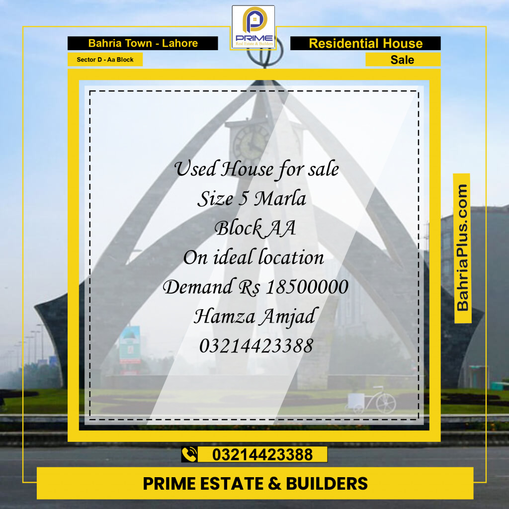5 Marla Residential House for Sale in Sector D - AA Block -  Bahria Town, Lahore - (BP-243119)