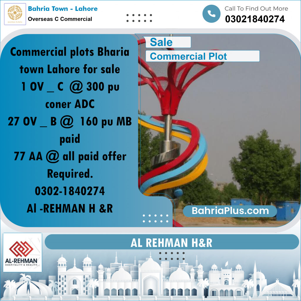 5 Marla Commercial Plot for Sale in Overseas C Commercial -  Bahria Town, Lahore - (BP-243134)